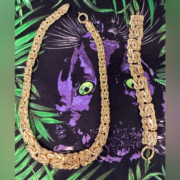 Jewelry - 14K Solid Italian Gold Byzantine Necklace & Bracelet Set